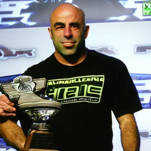 Image similar to joe rogan winning a halo 2 tournament, 2 0 0 6