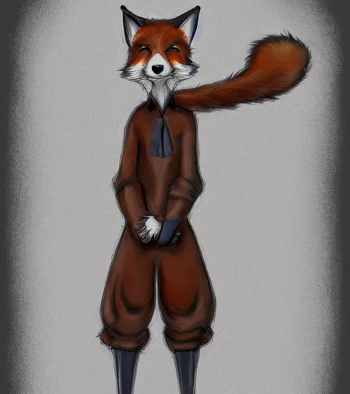 Image similar to expressive stylized master furry artist digital colored pencil painting full body portrait character study of the anthro male anthropomorphic fox fursona animal person wearing clothes by master furry artist blotch