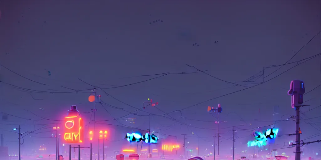 Image similar to city, building, cars, neon lights, night time, park, people, happy town, by Goro Fujita and Simon Stalenhag , 8k, trending on artstation, hyper detailed, cinematic