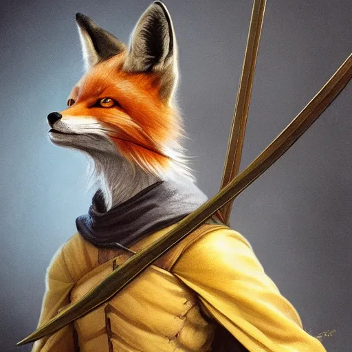 Prompt: anthropomorphic fox wielding two swords, 17th century dutch attire, portrait, highly detailed, digital painting, artstation, concept art, sharp focus, illustration, art by artgerm and greg rutkowski and magali villeneuve, blue and gold color scheme