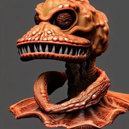 Image similar to of 3 d render, realistic, skin details, an evil beholder creature from d & d