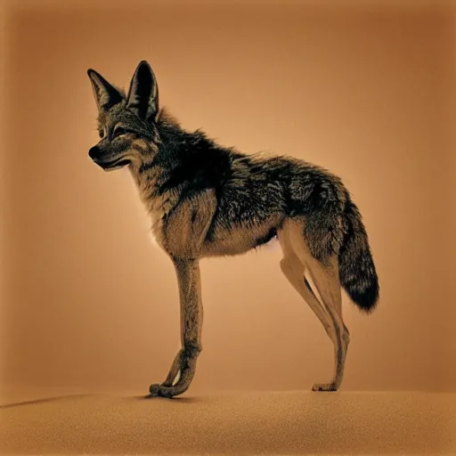 Prompt: dmigor pathways fantasy core desert with coyote “ irving penn ”