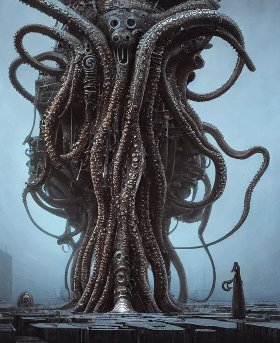 Prompt: the great cosmic eldritch octopus of machines, by hr giger and beksinski and stephan martiniere, 4 k resolution, detailed, 3 d render, unreal engine, octane render, trending on artstation