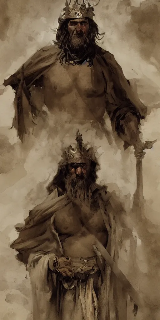 Image similar to a character study of the ancient historical biblical evil pagan king ahab of Israel by craig mullins and marc simonetti, Ross Tran and WLOP, by Andrew Wyeth and Gerald Brom, In the style of John singer Sargent and James gurney, ARTSTATION, cgsociety, polycount, character design, CINEMATIC, AWE INSPIRING, BEAUTIFUL, ART GERM