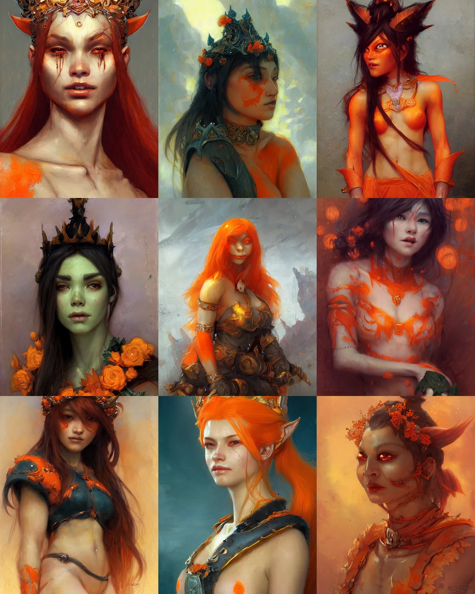 Prompt: a beautiful orange orc princess by Edgar Maxence and Ross Tran