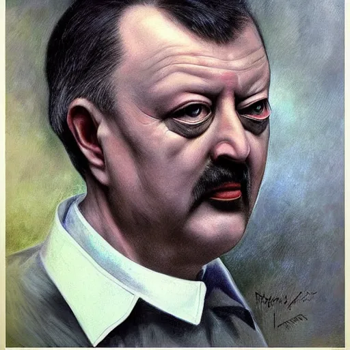 Image similar to Portrait by H.R.Giger of Igor Ivanovich Strelkov who became a degenerate horror Abomination, photo-realistic, color image, 2K, highly detailed