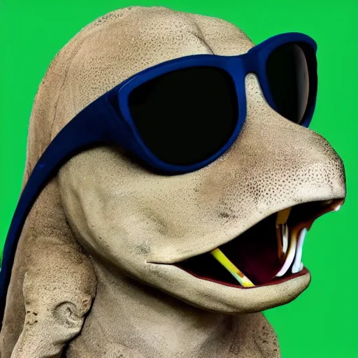 Prompt: t. rex wearing sunglasses