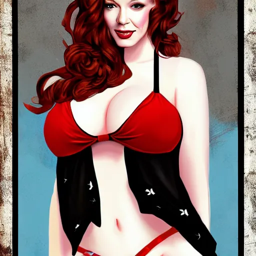 Image similar to christina hendricks with cow girl bikini, digital art