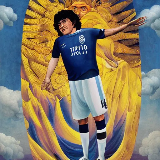 Image similar to painting of diego maradona in heaven, very detailled, by artgem, botticelli and victo ngai