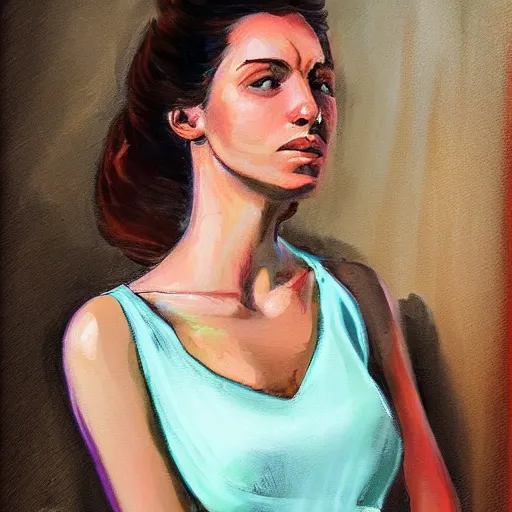 Prompt: color portrait beautiful Italian young woman, by J. Flynn, clean, detailed, award winning