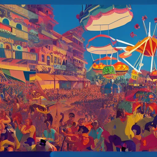 Image similar to carnival in rio de janiero by paolo eleuteri serpieri and tomer hanuka and chesley bonestell and daniel merriam and tomokazu matsuyama, unreal engine, high resolution render, featured on artstation, octane, 8 k, highly intricate details, vivid colors, vector illustration