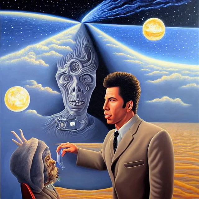 Image similar to an oil on canvas portrait painting of john travolta, surrealism, surrealist, cosmic horror, rob gonsalves, high detail