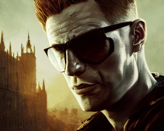 Image similar to highly detailed portrait of albert wesker, in dying light, stephen bliss, unreal engine, fantasy art by greg rutkowski, loish, rhads, ferdinand knab, makoto shinkai and lois van baarle, ilya kuvshinov, rossdraws, tom bagshaw, global illumination, radiant light, detailed and intricate environment