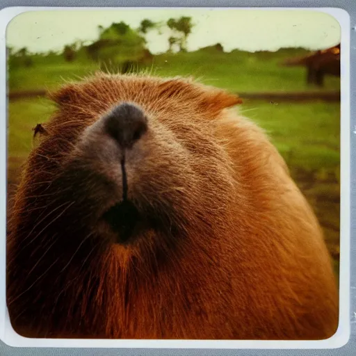 Prompt: Fancy capybara getting ready for a dinner at the festival, polaroid