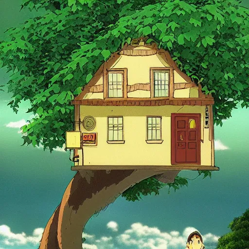 Image similar to the tree is a house, studio ghibli