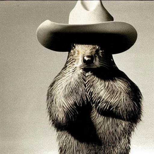 Prompt: photograph of a beaver dressed as a cowboy