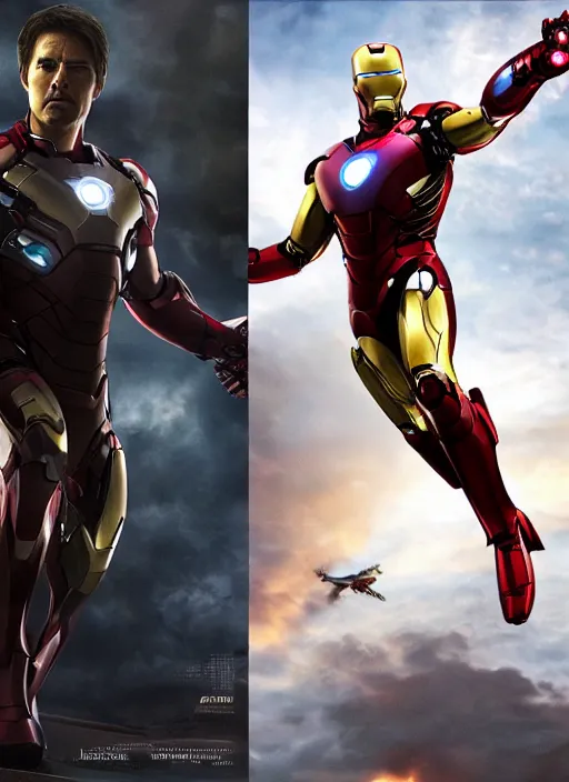 Image similar to tom cruise as ironman, in marvel movie, hipher realistic photography.