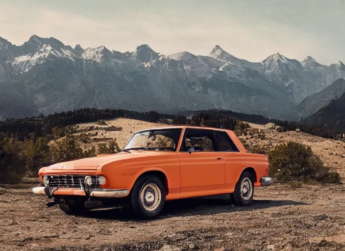 Image similar to a very high resolution image from a new movie, eminem shooting a car. mountains, directed by wes anderson