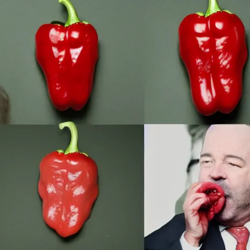 Image similar to screaming kevin spacy with red face as a pepper