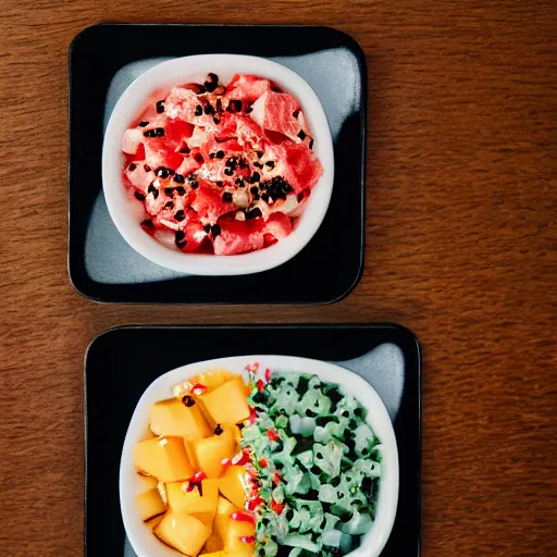 Prompt: poke food, canon eos r 3, f / 1. 4, iso 2 0 0, 1 / 1 6 0 s, 8 k, raw, unedited, symmetrical balance, in - frame,