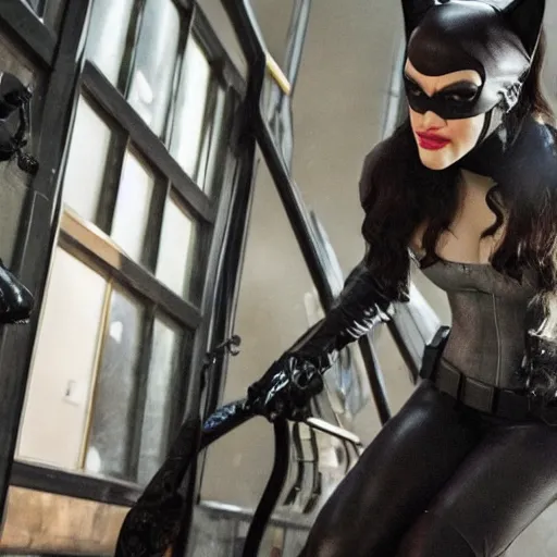 Image similar to a movie still of Kat Dennings as Catwoman in the new movie Batman