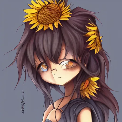 Image similar to Sunflower goblin monster, semi realistic, anime art style, trending on art station