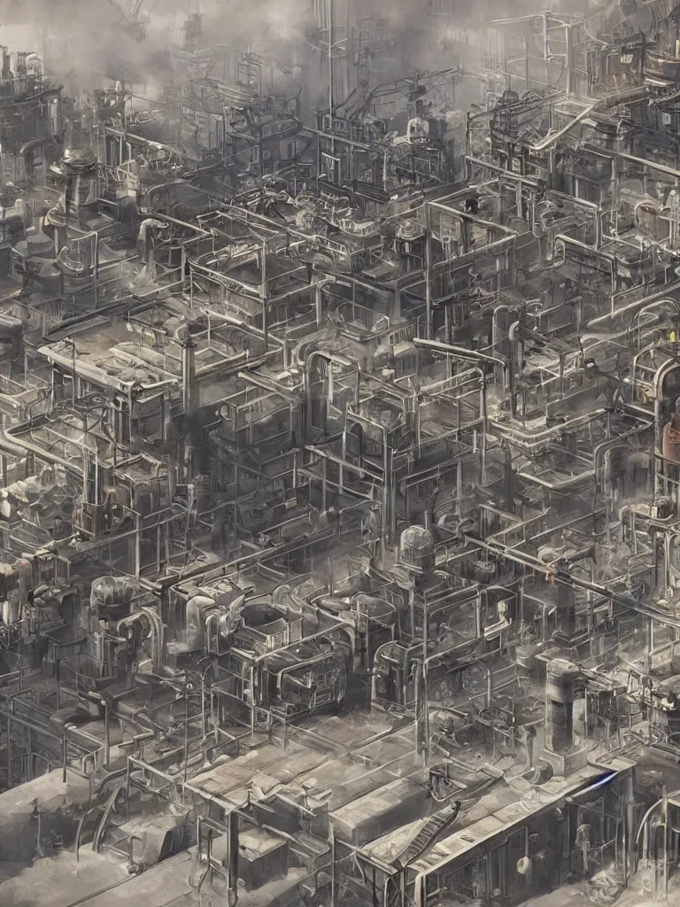 Image similar to photo realistic factories biter by disney concept artists, blunt borders, rule of thirds