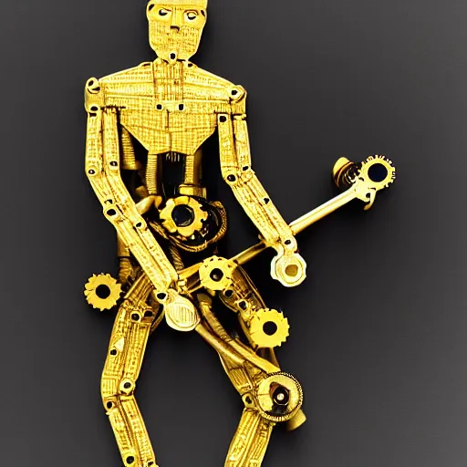 Prompt: Mechanical man in gold and brass