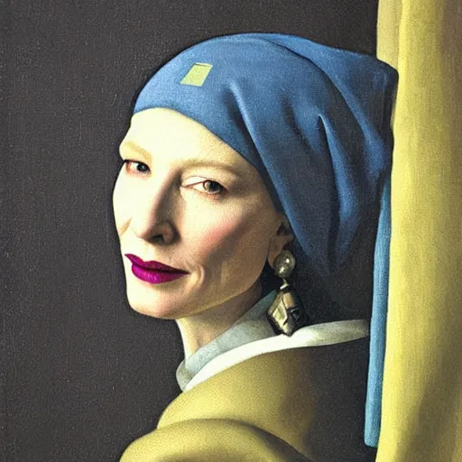 Image similar to portrait of cate blanchett , painting by Vermeer