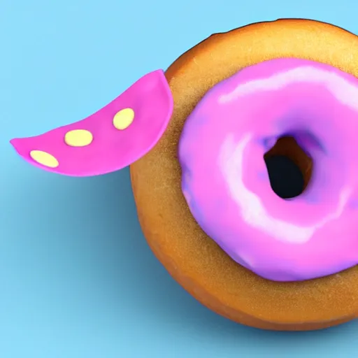 Image similar to 3 d render of a donut with pink icing and sprinkles flying with wings. light blue background