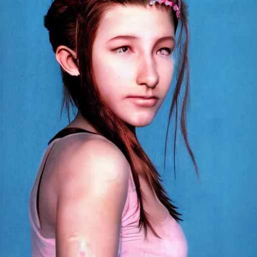 Image similar to realistic aerith from final fantasy 7, photographed by Terry Richardson