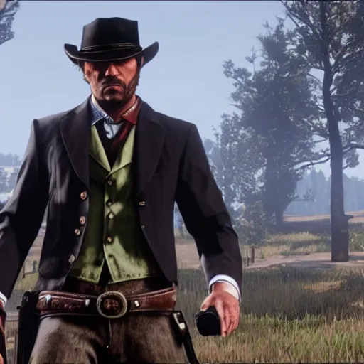 Image similar to a man wearing suit in red dead redemption 2