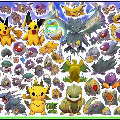 Prompt: sprite sheet of new pokemon, detailed
