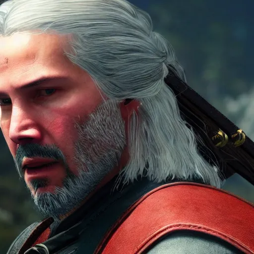 Image similar to keanu reeves in the witcher 3 4 k detailed super realistic