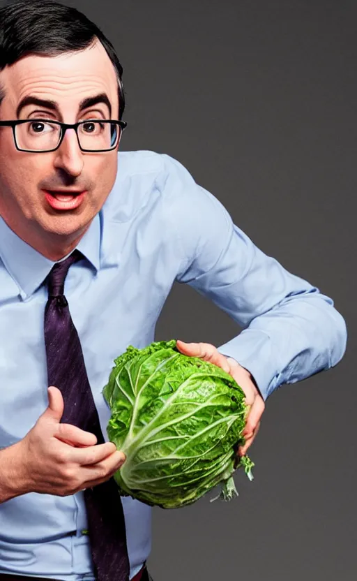 Image similar to john oliver throwing a cabbage