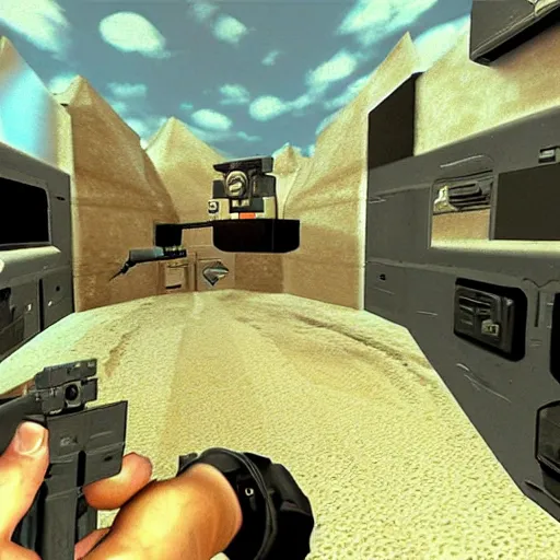 Image similar to first - person shooter, sci - fi first - person - shooter on nintendo 6 4, 1 9 9 9 graphics, low poly graphics, crt tv