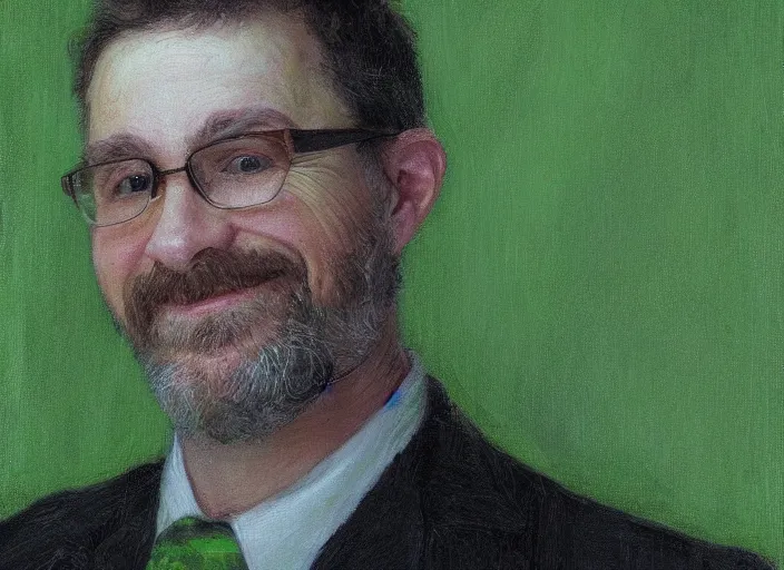 Prompt: a highly detailed green portrait of a dentist, james gurney, james jean