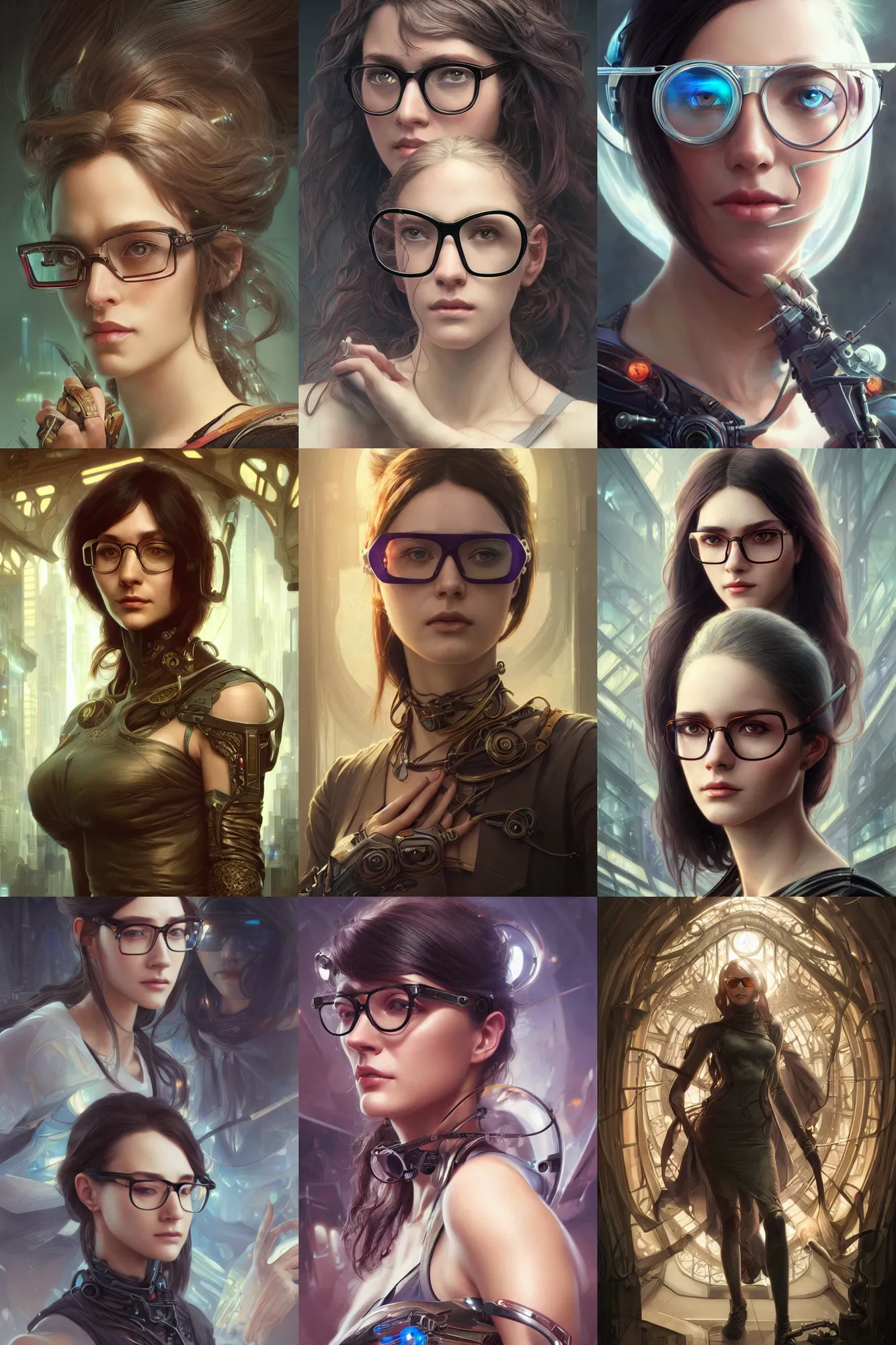 Prompt: Ultra realistic illustration, glasseswoman with glasses, cyberpunk, sci-fi, fantasy, intricate, elegant, highly detailed, digital painting, artstation, concept art, smooth, sharp focus, illustration, art by artgerm and greg rutkowski and alphonse mucha