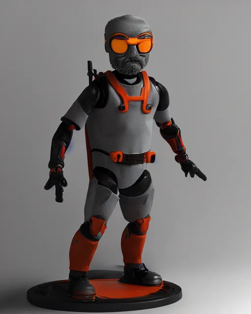 Prompt: full body 3d render of gordon freeman in his hev suit as a funko pop, studio lighting, white background, blender, trending on artstation, 8k, highly detailed