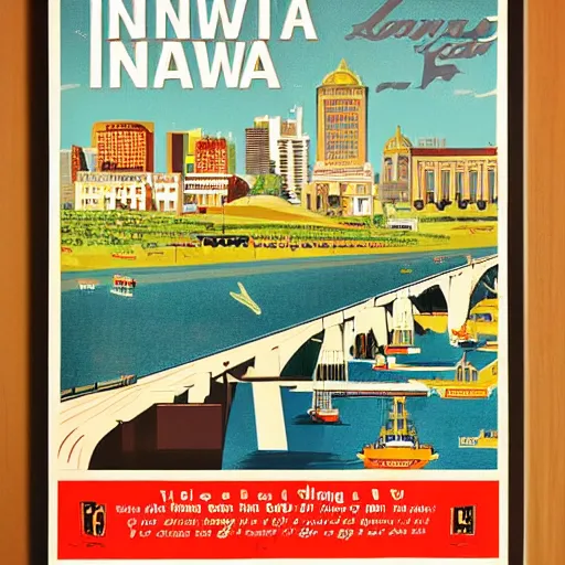 Prompt: vintage travel poster to See Iowa 2010s