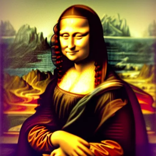 Image similar to mona lisa doing a selfie giving a thumbs up.