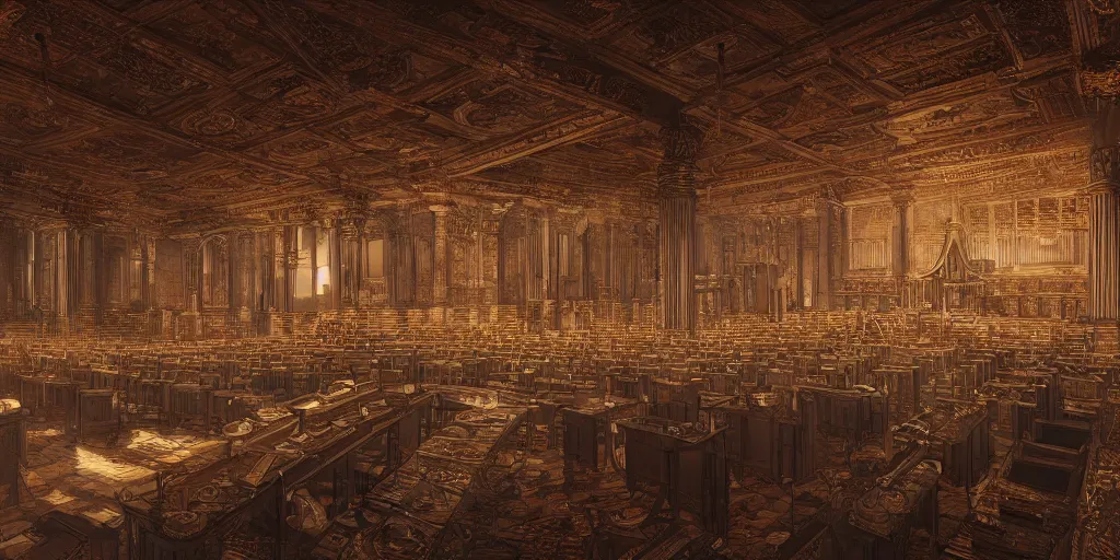 Image similar to Masonic lodge, realistic 4k octane beautifully detailed render, 4k post-processing, highly detailed, intricate complexity, epic composition, magical atmosphere, cinematic lighting, masterpiece, ultra hd