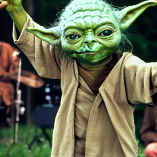 Image similar to yoda performing at woodstock