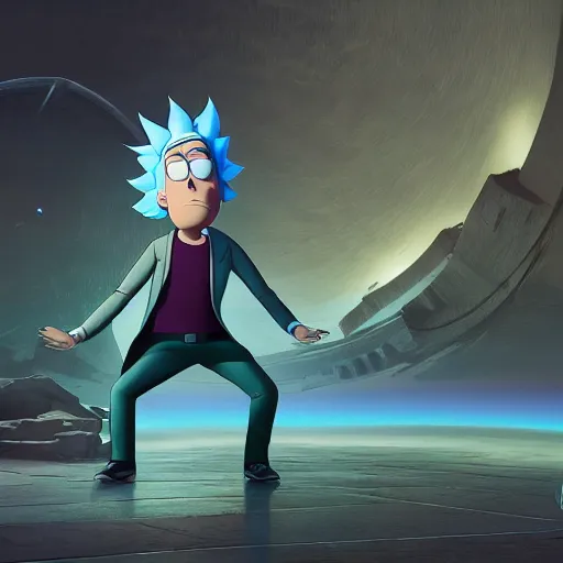 Image similar to full body pose, hyperrealistic photograph of rick sanchez from rick and morty, dim volumetric lighting, 8 k, octane beautifully detailed render, extremely hyper detailed, intricate, epic composition, cinematic lighting, masterpiece, trending on artstation, very very detailed, stunning, hdr, smooth, sharp focus, high resolution, award, winning photo, dslr, 5 0 mm