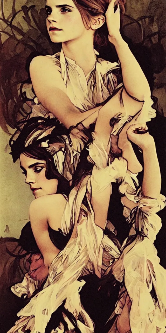 Image similar to emma watson stretching southern belle sketch greg rutkowski alphonse mucha david bailey david bailey david bailey david bailey