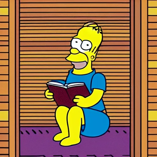 Prompt: realistic photo of Homer Simpson sitting in a sauna, reading Mikrobitti magazine