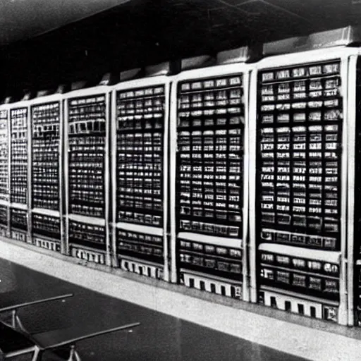 Prompt: Archive Photo of Soviet supercomputer. 1970.