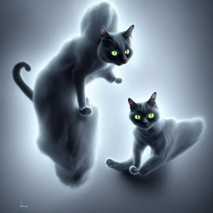 Prompt: epic professional digital art of!!! invisible!!! schrodinger's cat, floating, ghost cat, ghost cat, floating, invisible, detailed, stunning, wow, mysterious, gorgeous, epic, artstation, cgsociety