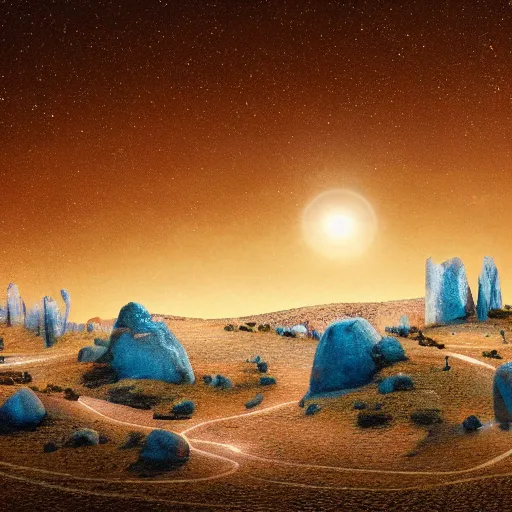 Prompt: a desert composed by black metallic rock, some blue electrical arches going through the air in a black, moonless night, cinematic, high quality, 1 6 k, breathtaking quality, detailed, hyperealistic, dreamy, fantasy digital art