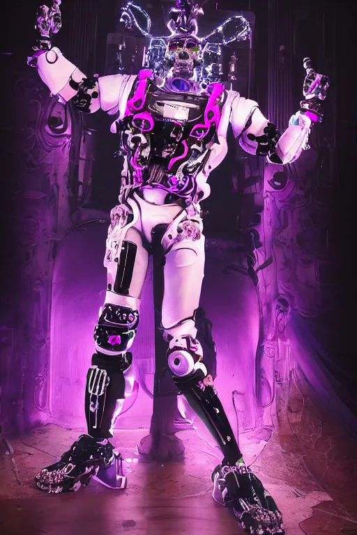 Image similar to full-body rococo and cyberpunk style neon statue of a muscular attractive Nick Jonas macho dotado e rico android sim roupa reclining con las piernas abertas e la piroca dura, glowing white laser eyes, prince crown of pink gears, diamonds, swirling silver-colored silk fabric. futuristic elements. full-length view. space robots. human skulls. intricate artwork by caravaggio. Trending on artstation, octane render, cinematic lighting from the right, hyper realism, octane render, 8k, depth of field, 3D